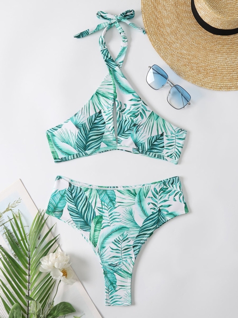 

URBANIC Green & White Printed Bikini Set