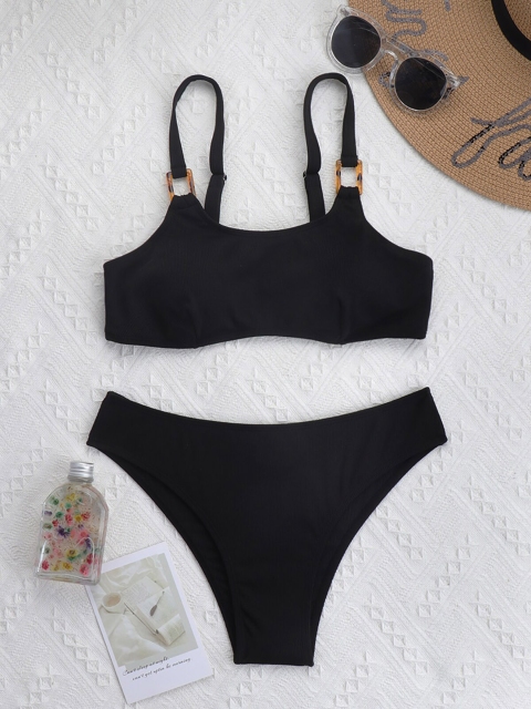 

URBANIC Women Black Solid Swim Bikini Set