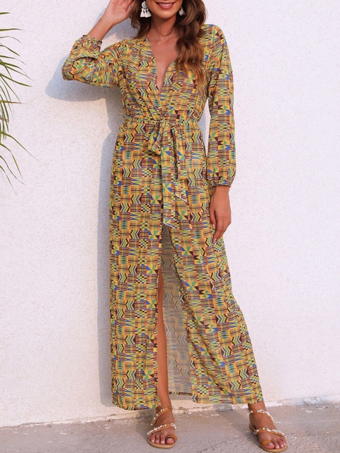 

URBANIC Yellow Printed Lace Up Cover Ups
