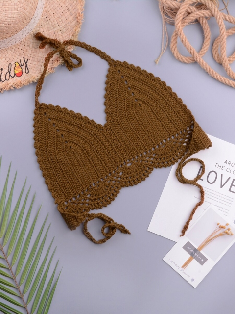 

URBANIC Women Brown Solid Halter-Neck Crochet Bikini Swimwear