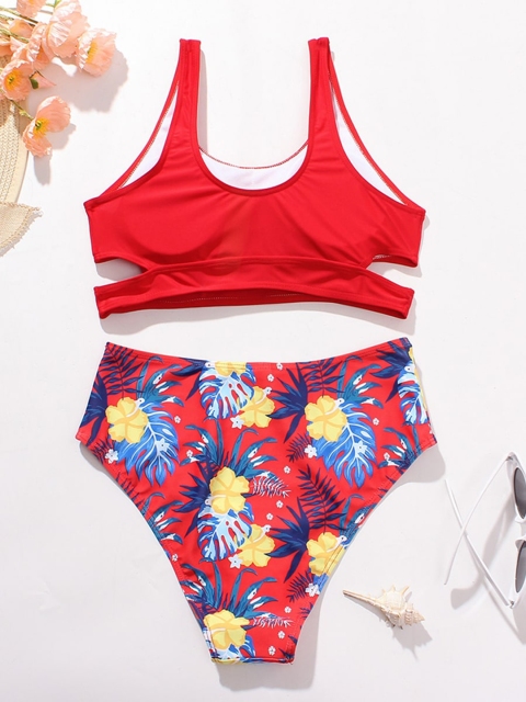 

URBANIC Women Pack Of 2 Red Printed Cut Out Bikini Set