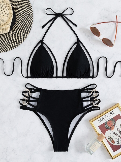 

URBANIC Women Pack Of 2 Black Solid Swim Set