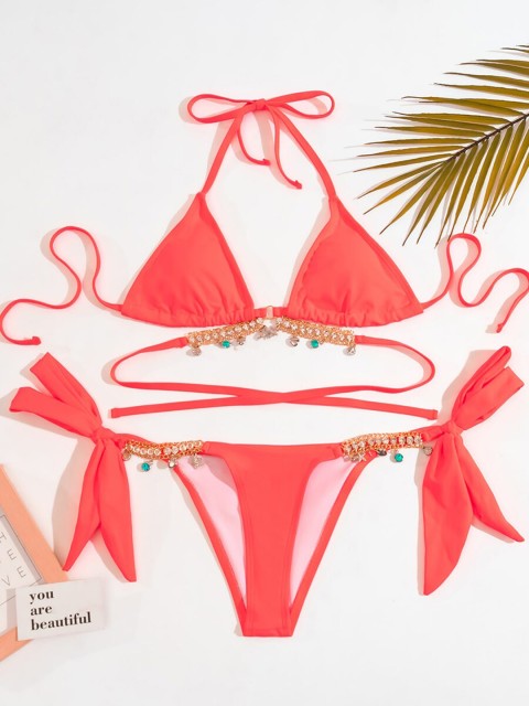 

URBANIC Orange Chain Embellished Bikini Set
