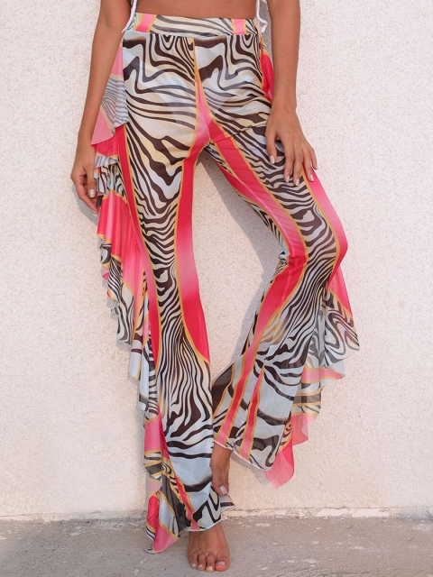 

URBANIC Pink Printed Ruffle Beach Pants