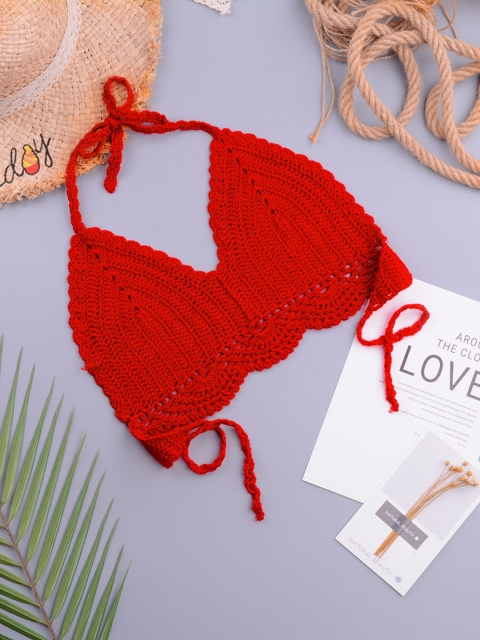 

URBANIC Women Red Crochet Bikini Top