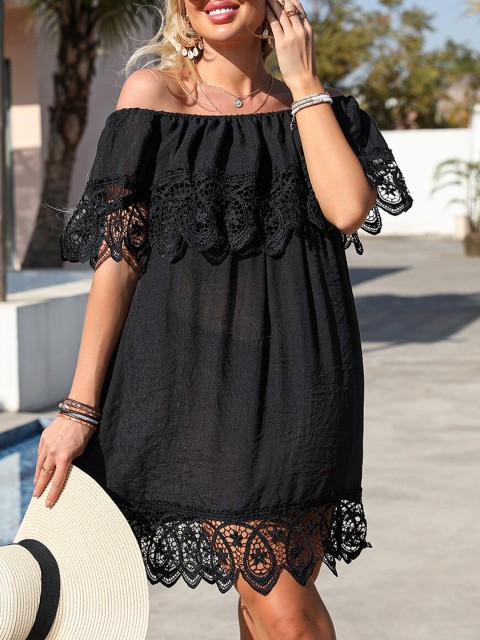 

URBANIC Women Black Patchwork Cover Ups Swimwear