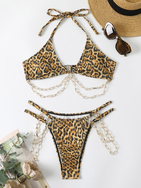

URBANIC Brown Animal Print Chain Bikini Set