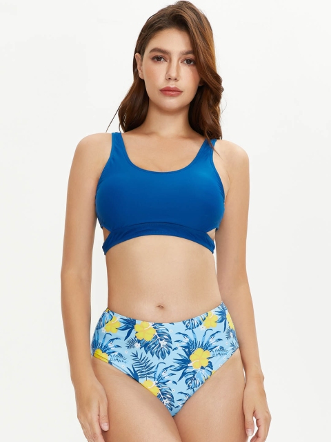 

URBANIC Women Pack of 2 Blue Printed Cut Out Swim Set