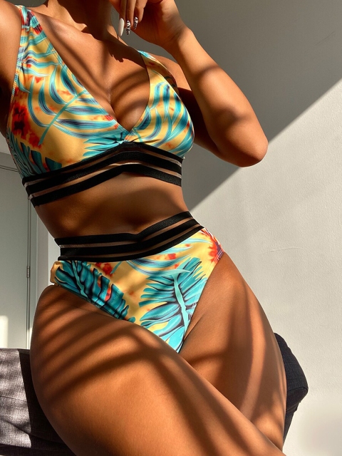 

URBANIC Women Mustard Yellow & Blue Printed Patchwork Tankinis