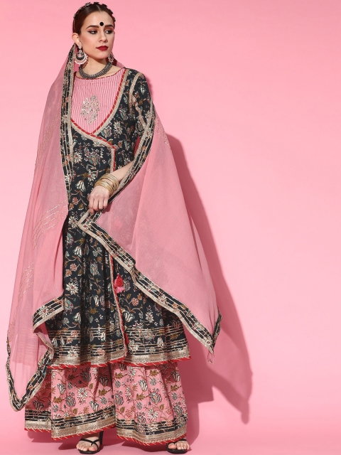 

Ishin Women Green Gotta Patti Kurta ,Skirt With Dupatta
