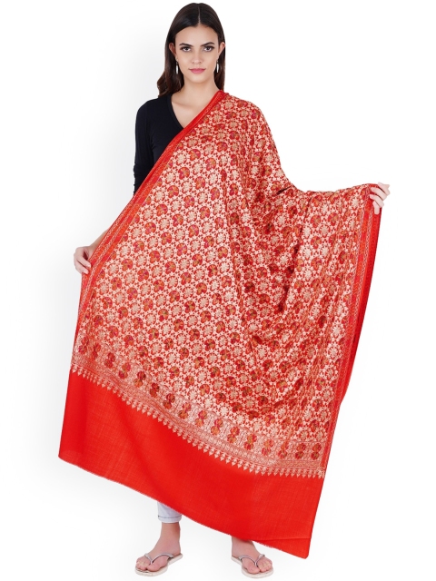 

MUFFLY Red Pashmina Wool, Nalki Embroidery Shawl