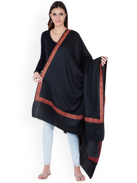 

MUFFLY Black & Red Nalki Border Embroidered Pashmina Shawl