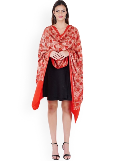 

MUFFLY Red Embroidered Woolen Shawl