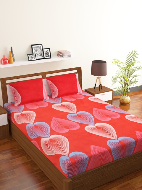 

Rubix Home Red & Blue Graphic 144 TC Queen Bedsheet with 2 Pillow Covers