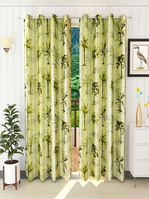 

Homefab India Green & Black Set of 2 Floral Door Curtain