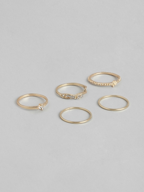 

Pipa Bella Set of 5 Gold-Toned Stone-Studded Finger Ring