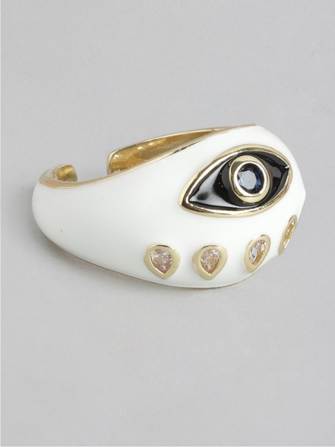 

Pipa Bella Gold-Toned & White Enamelled Stone-Studded Evil Eye Finger Ring