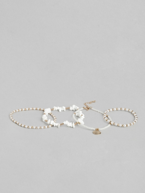 

Pipa Bella Women Set of 4 White & Gold-Toned Charm Anklets