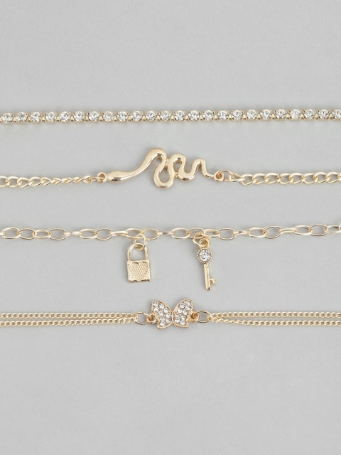 

Pipa Bella Women Set of 4 Gold-Toned Stone-Studded Link Bracelet
