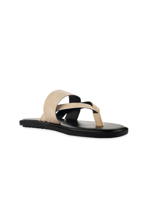 

SKO Men Beige & Black Leather Comfort Sandals