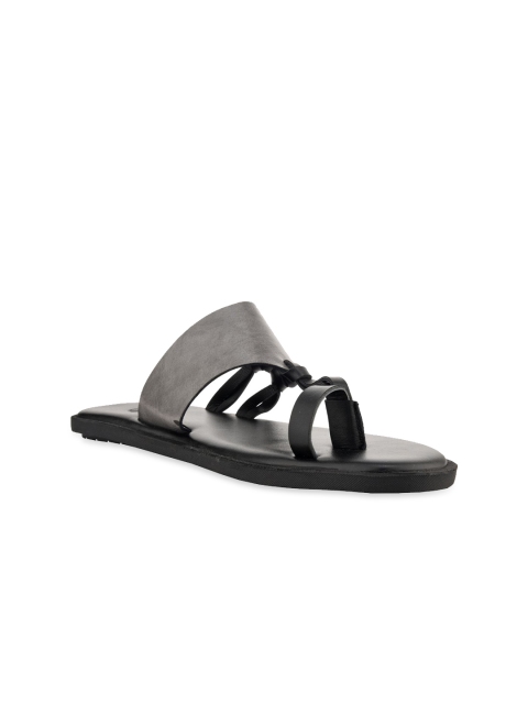 

SKO Men Grey & Black Leather Comfort Sandals