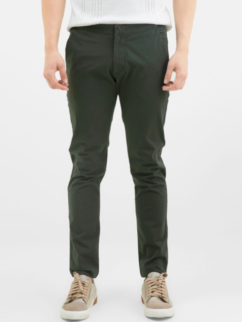 

Snitch Men Olive Green Slim Fit Chinos Trousers