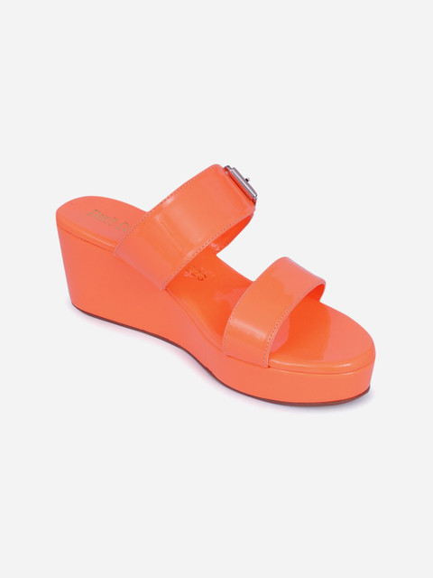 

Don't Call Me Princess Orange Solid Wedge Sandals with Buckles
