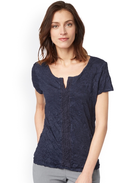 

Tom Tailor Women Navy Blue Self Design Top with Crushed Effect