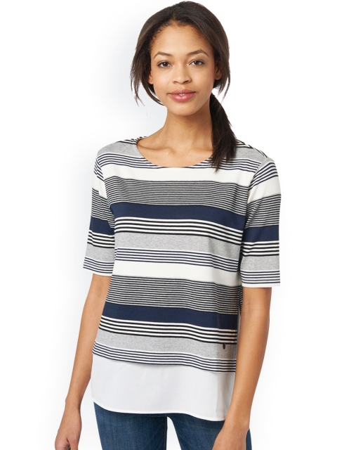 

Tom Tailor Women Navy Blue & White Striped T-shirt