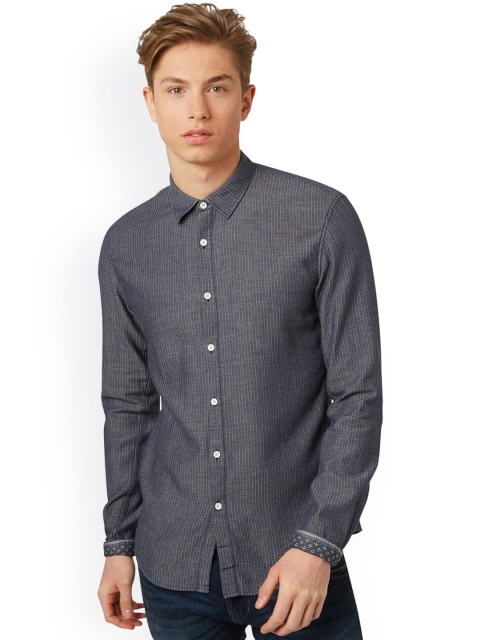 

Tom Tailor Navy Blue Self-Design Slim Fit Casual Shirt