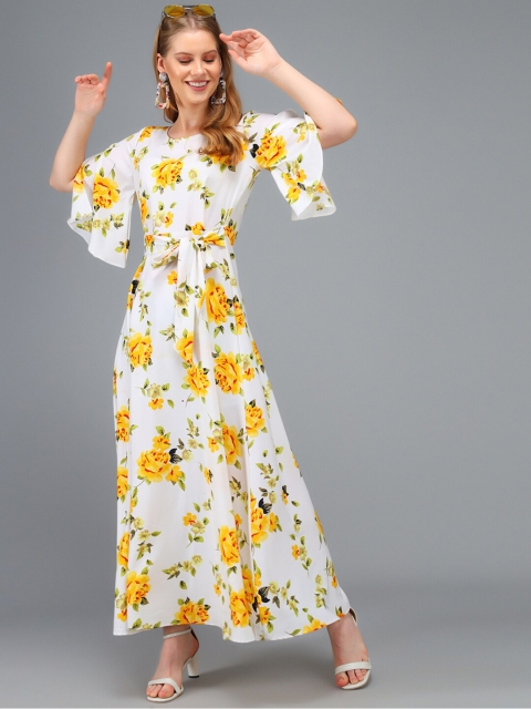 

Kannan Yellow & White Floral Crepe Maxi Dress