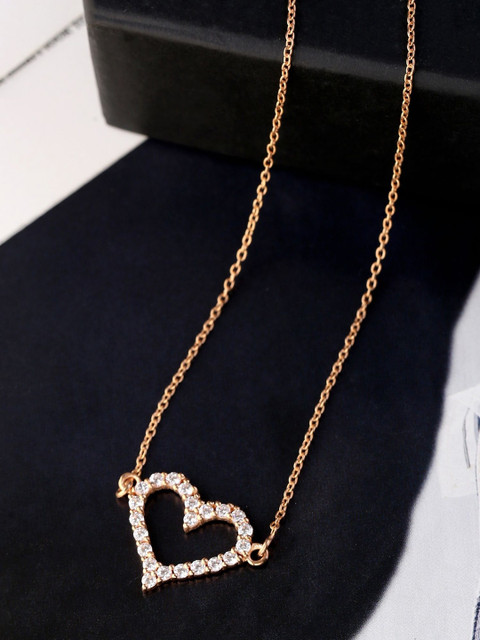 

Hiara Jewels 925 Sterling Silver Rose Gold-Plated White CZ-Studded Handcrafted Pendant With Chain