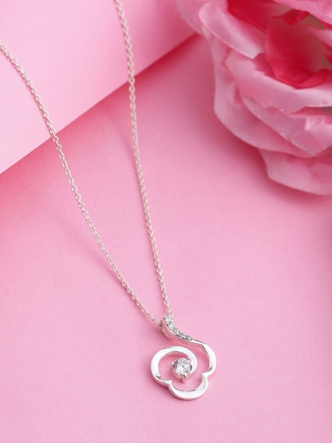 

Hiara Jewels Rhodium Plated & Silver Cubic Zirconia Stone Studded Pendant With Chain