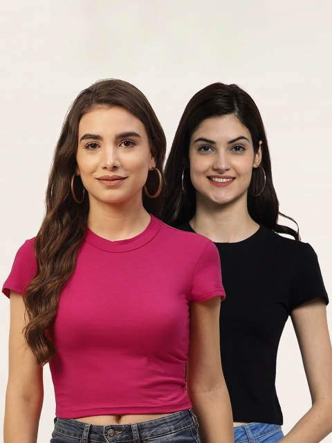 

FEMEA Pack of 2 Fitted Crop Tops, Pink