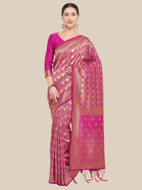 

Saree Swarg Pink & Gold-Toned Zari Silk Blend Banarasi Sarees