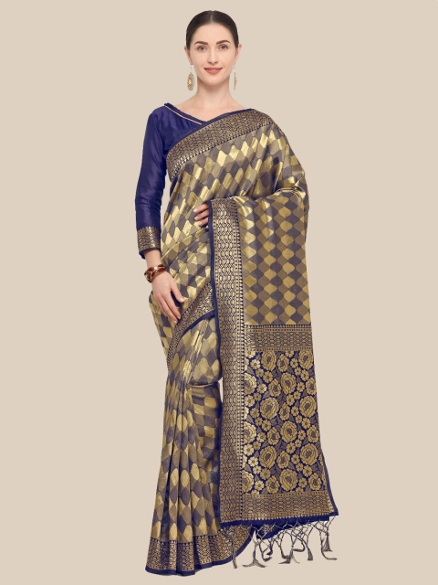 

Saree Swarg Navy Blue & Gold-Toned Zari Silk Blend Banarasi Sarees