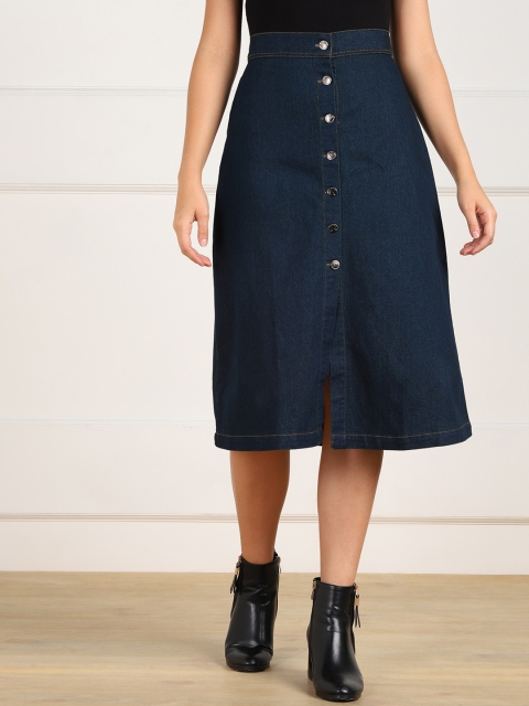 

MONTREZ Women Blue Solid Denim A-Line Skirt
