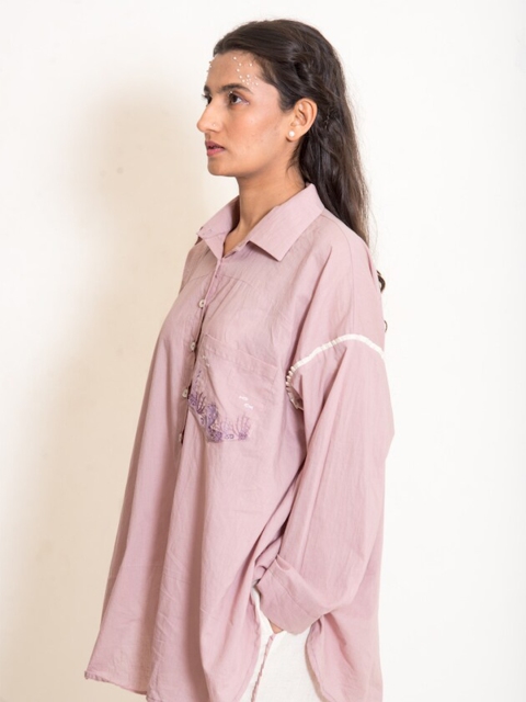 

Ourdve Women Beige Floral Embroidered Shirt Dress