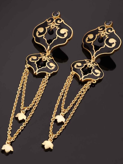 

Studio Voylla Baroque Gold-Toned & Black Drop Earrings