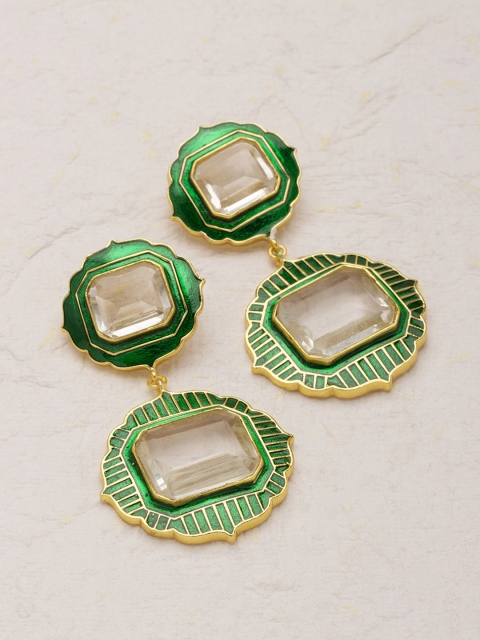 

Studio Voylla Falaknuma Gold-Toned & Green Drop Earrings