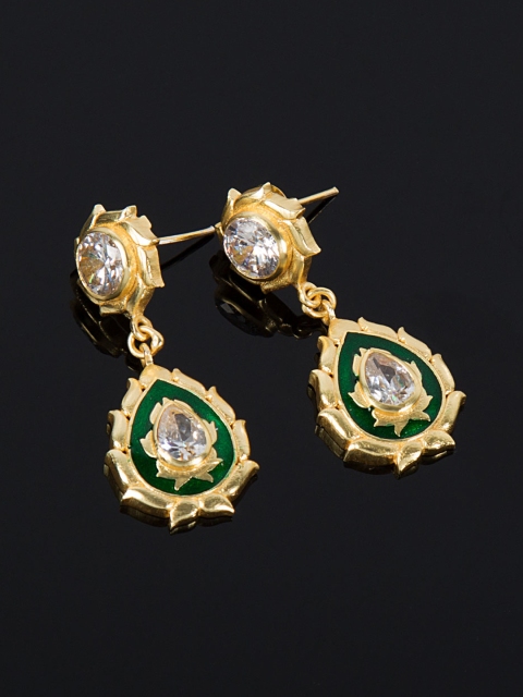 

Studio Voylla Falaknuma Gold-Toned & Green Drop Earrings