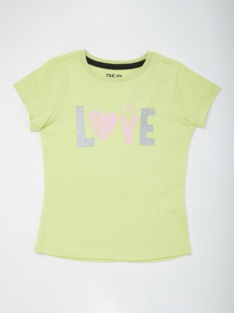

R&B Girls Green Short Sleeves Printed T-shirt