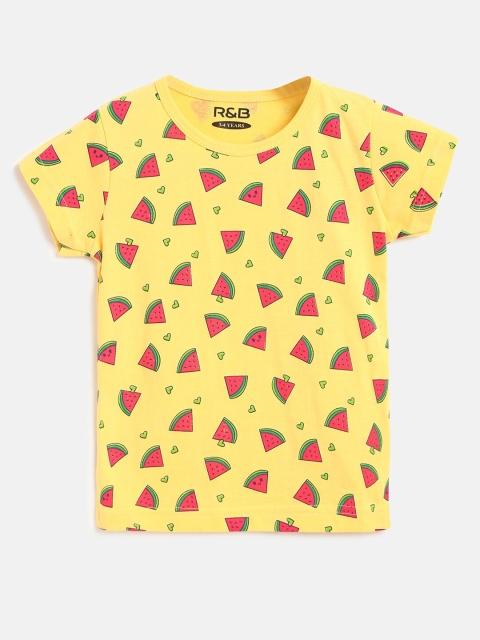 

R&B Girls Yellow Printed T-shirt