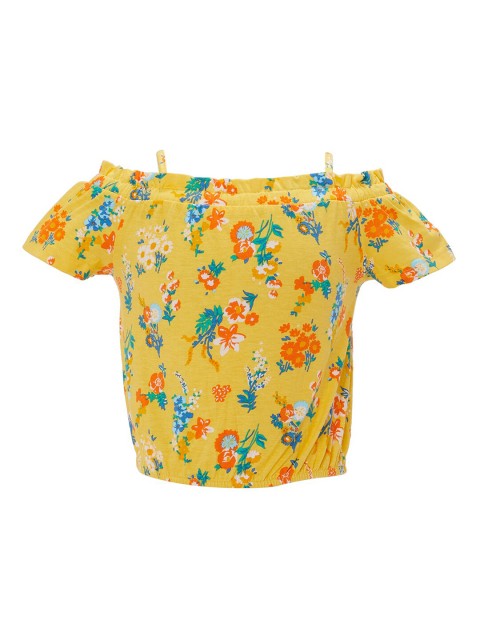 

R&B Girls Yellow Floral Print Off-Shoulder Pure Cotton Bardot Top