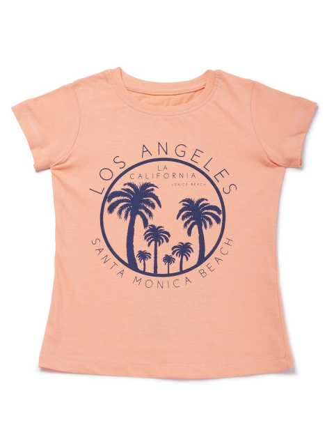 

R&B Girls Peach-Coloured & Navy Blue Printed T-shirt