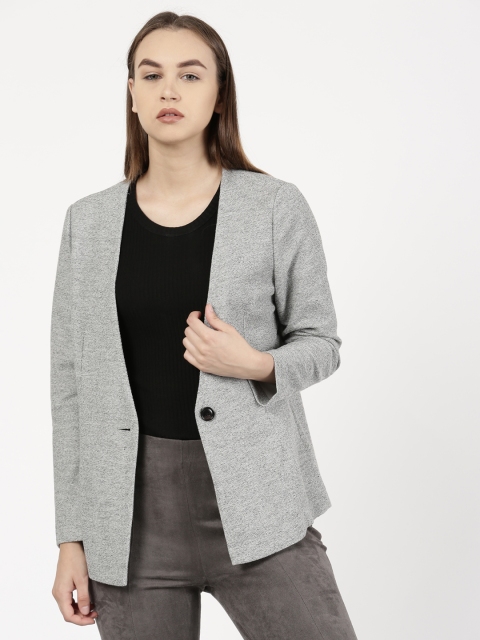 

ether Grey Melange Single-Breasted Casual Blazer
