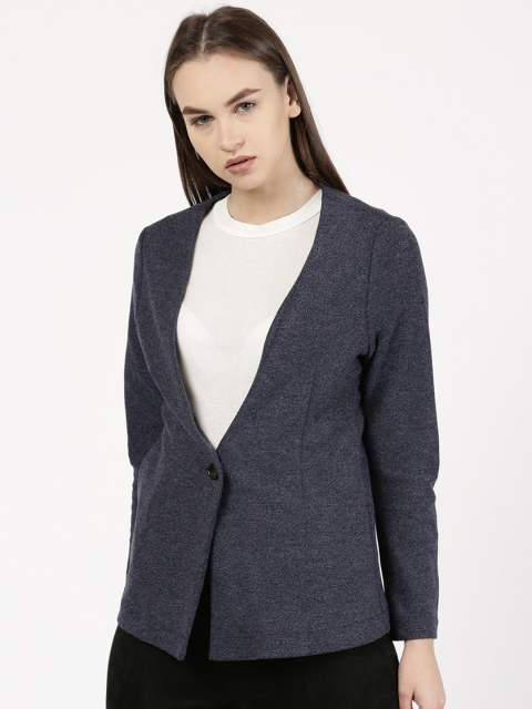 

ether Navy Single-Breasted Casual Blazer, Navy blue