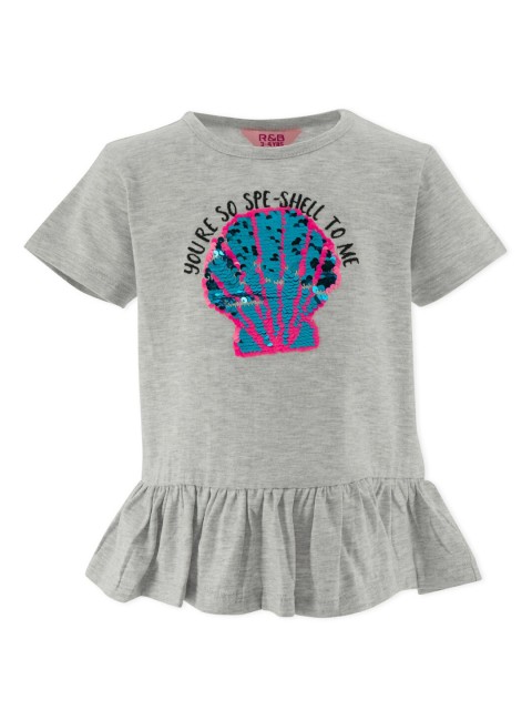 

R&B Girls Grey Print Ruffles Pure Cotton Top