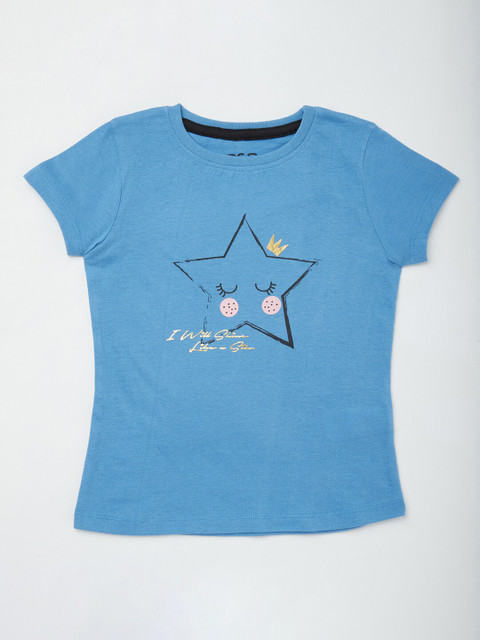 

R&B Girls Blue Typography Printed Applique T-shirt, Pink