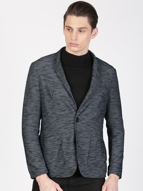 

ether Navy & Charcoal Grey Self Design Single-Breasted Regular Fit Casual Blazer